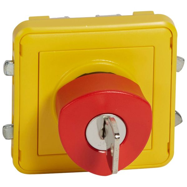 Emergency stop button Plexo IP 55-with key-N/C+N/O contact- modular-grey/yellow image 2