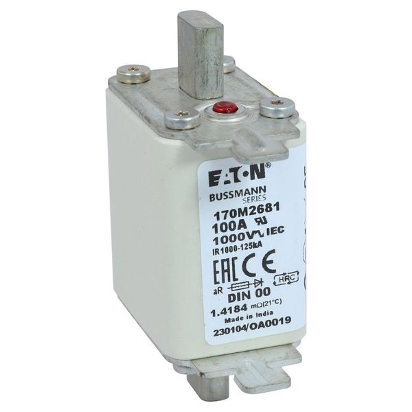 Fuse-link, high speed, 100 A, AC 1000 V, DIN 00, aR, DIN, IEC, single indicator, live gripping lugs image 10