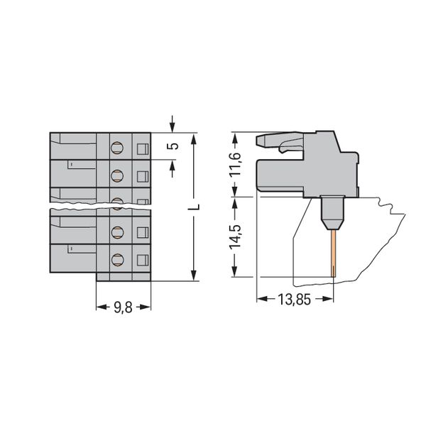 Female connector for rail-mount terminal blocks 0.6 x 1 mm pins angled image 4