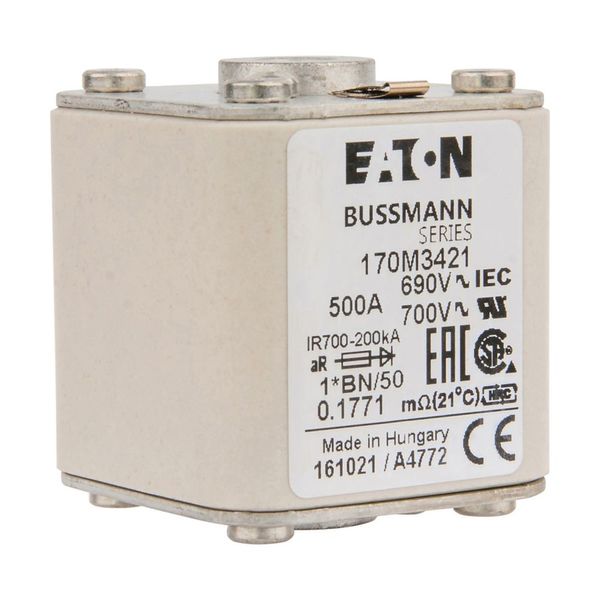 Fuse-link, high speed, 500 A, AC 690 V, compact size 1, 45 x 59 x 51 mm, aR, IEC, UL, single indicator image 19