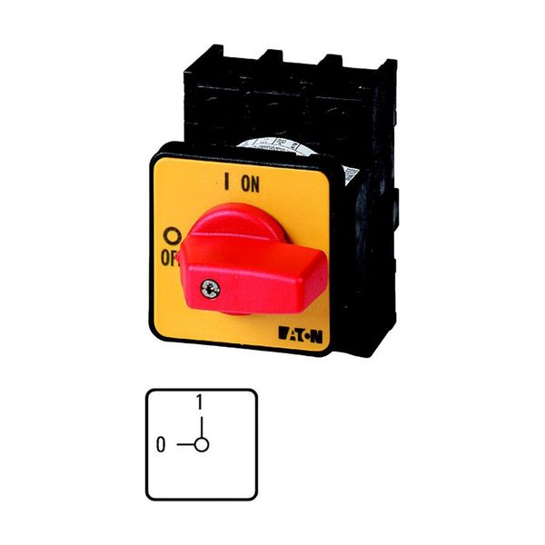 On-Off switch, P1, 25 A, flush mounting, 3 pole, Emergency switching off function, with red thumb grip and yellow front plate image 3