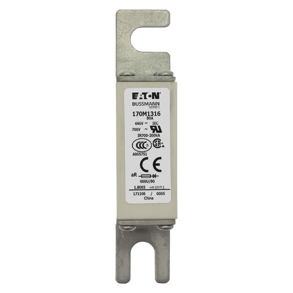 Fuse-link, high speed, 80 A, AC 690 V, DIN 000, 21 x 40 x 100 mm, aR, DIN, IEC image 30