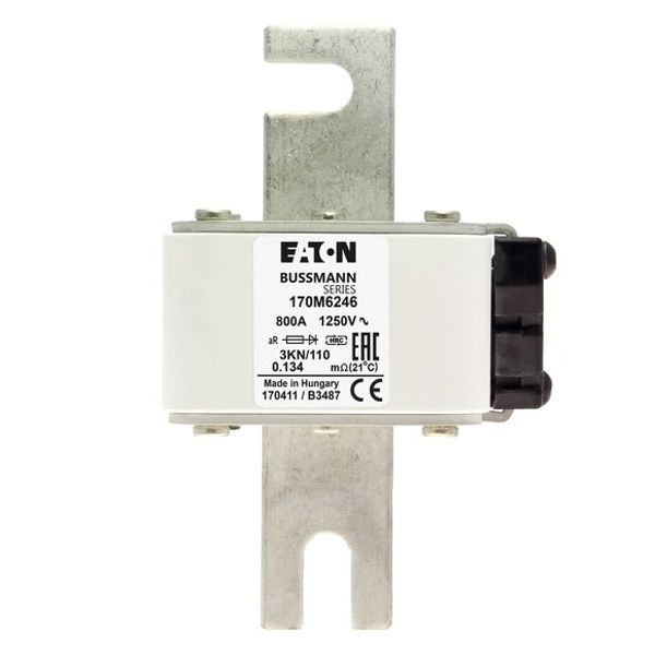 Fuse-link, high speed, 800 A, AC 1250 V, size 3, 76 x 92 x 139 mm, aR, DIN, IEC, single indicator image 2