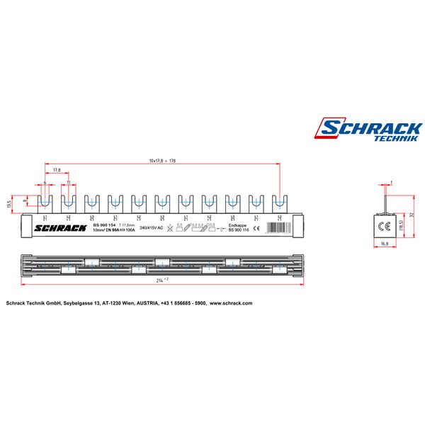 Busbar, 1x RCCB 4-pole, 8x MCB 1-pole, 11 MW, 10 mmý image 10