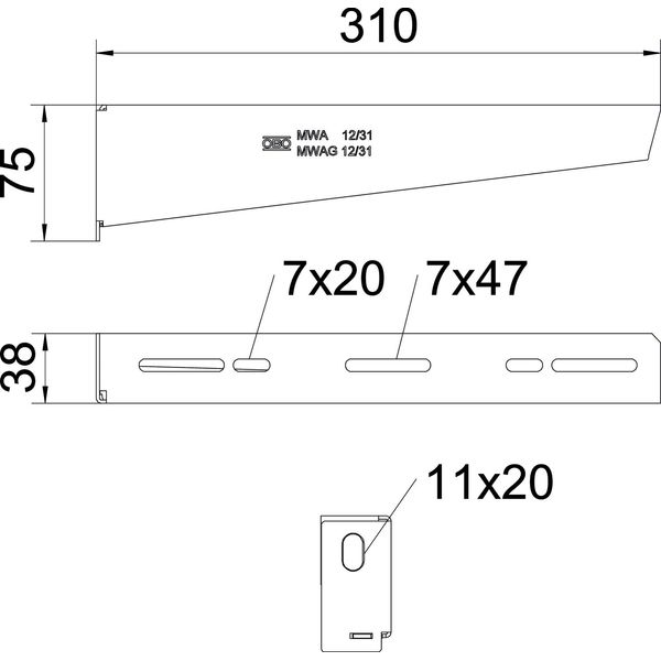 MWA 12 31S A2 Wall and support bracket with fastening bolt M10x20 B310mm image 2