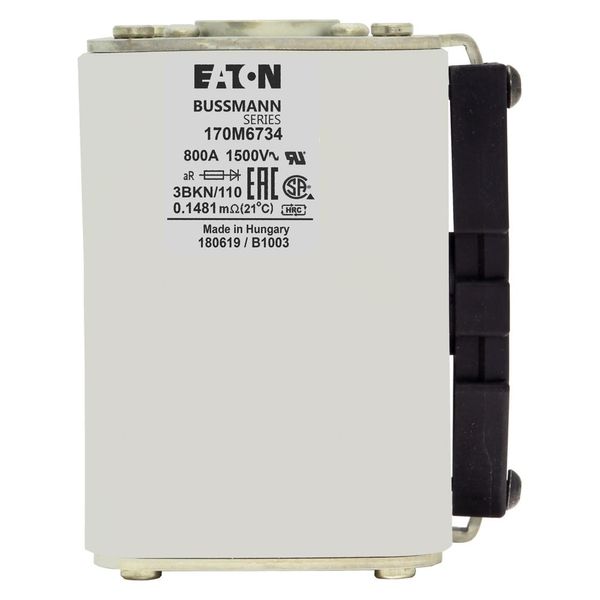 Fuse-link, high speed, 800 A, AC 1500 V, size 3, 74 x 96 x 112 mm, aR, IEC, single indicator image 21