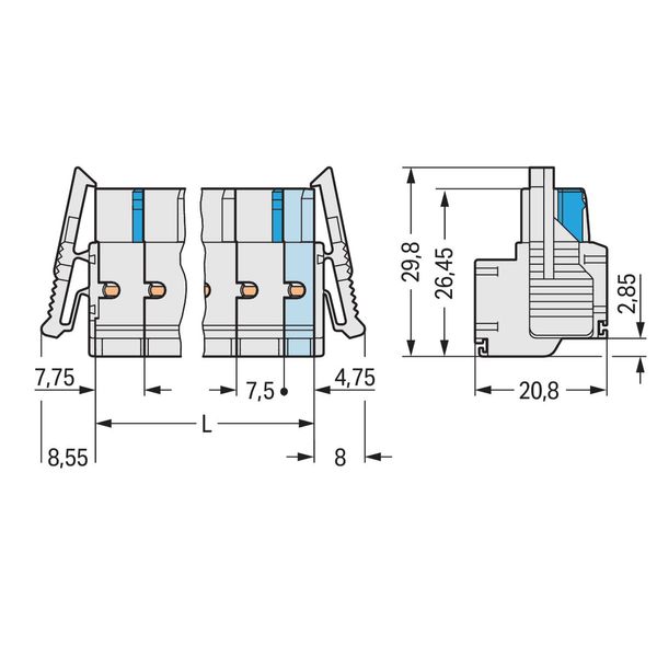 2-conductor female connector Push-in CAGE CLAMP® 2.5 mm² light gray image 2