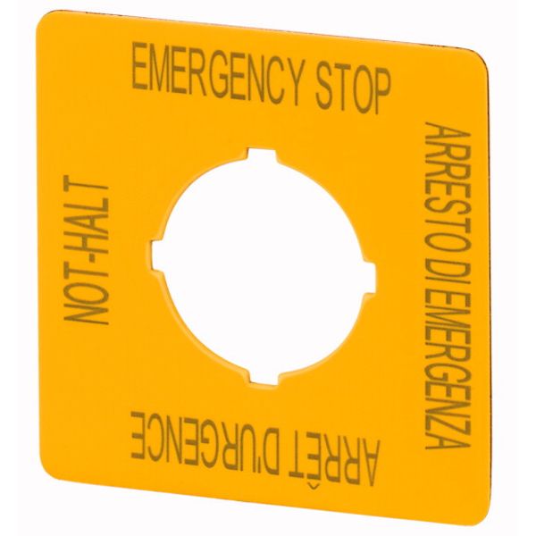 Label, emergency stop, HxW=50x50mm, yellow, DE, EN, FR, IT image 1