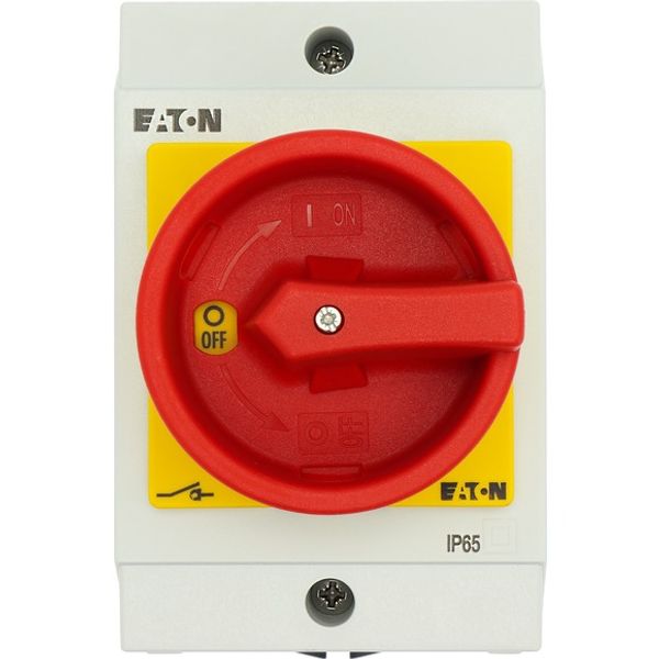 Main switch, P1, 32 A, surface mounting, 3 pole, Emergency switching off function, With red rotary handle and yellow locking ring image 3