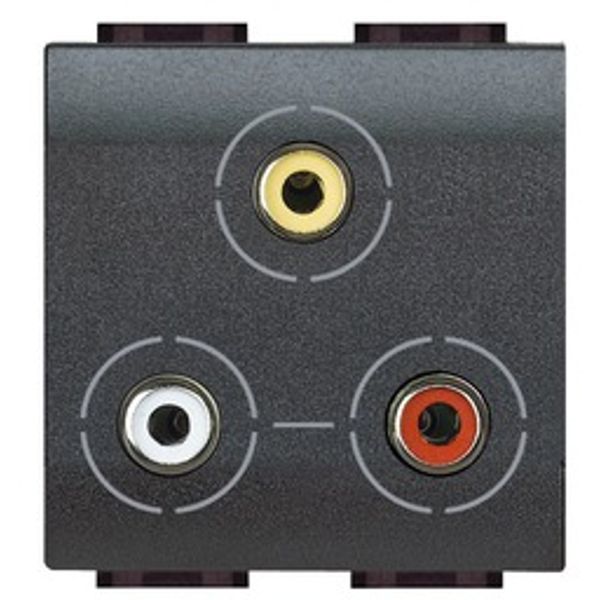 Triple RCA video socket 2 modules LivingLight anthracite image 1