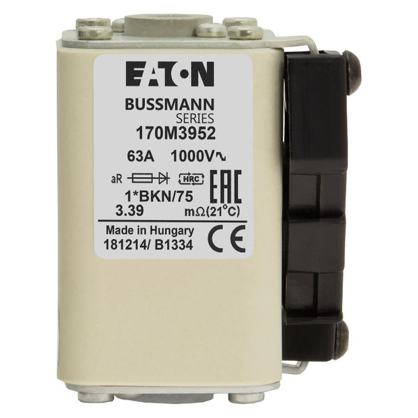 Fuse-link, high speed, 63 A, AC 1000 V, compact size 1, 43 x 61 x 74 mm, aR, IEC, UL, single indicator image 9