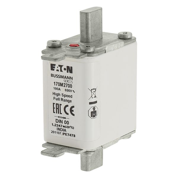 Fuse-link, high speed, 100 A, AC 690 V, DIN 00, 30 x 60 x 79 mm, gR, DIN, IEC, single indicator image 20