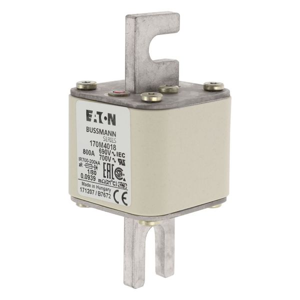 Fuse-link, high speed, 800 A, AC 690 V, DIN 1, 53 x 53 x 108 mm, aR, DIN, IEC, single indicator image 8