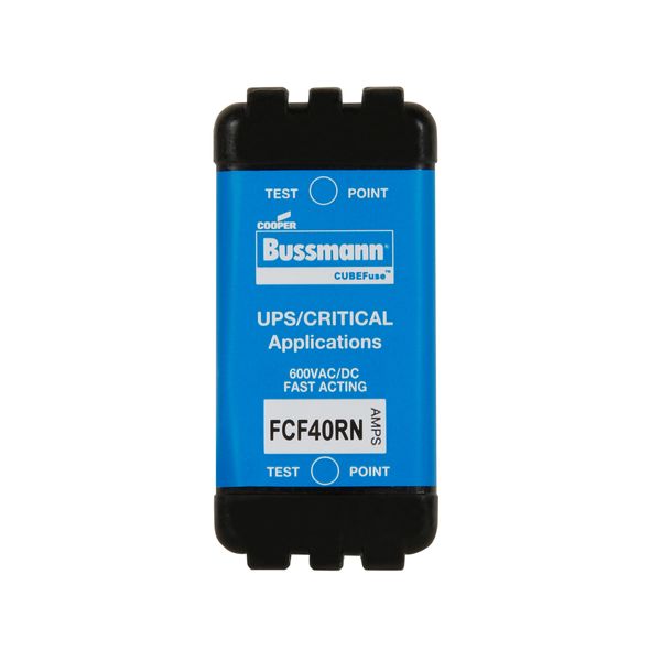 Eaton Bussmann series FCF fuse, Finger safe, 600 Vac, 600 Vdc, 40A, 300 kAIC 600 Vac, 50 kAIC 600 Vdc, Non Indicating, Fast acting, Class CF, CUBEFuse, Glass filled polyethersulfone case image 1