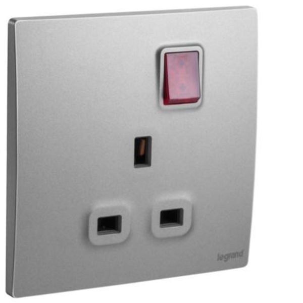 Mallia Senses - 1 gang BS switched socket outlet single pole - with LED - 13A - Dark Silver image 1