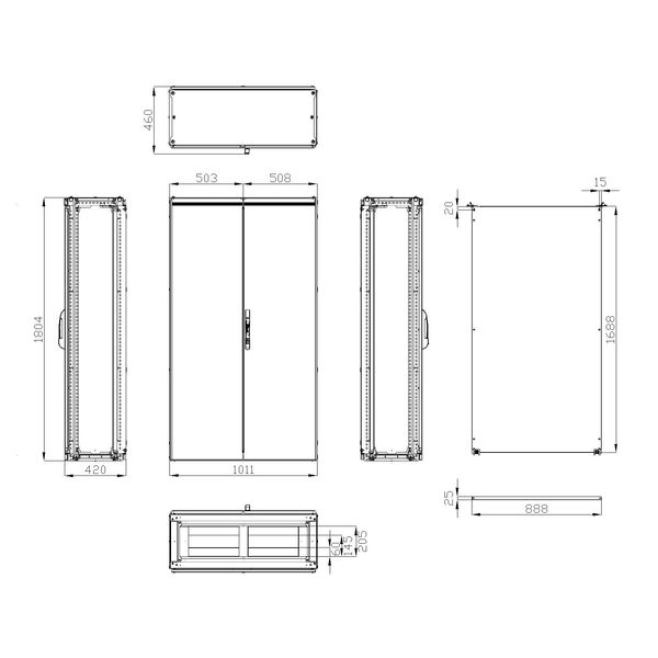 Modular enclosure 2 door IP54 H=1800 W=1000 D=400 mm image 3