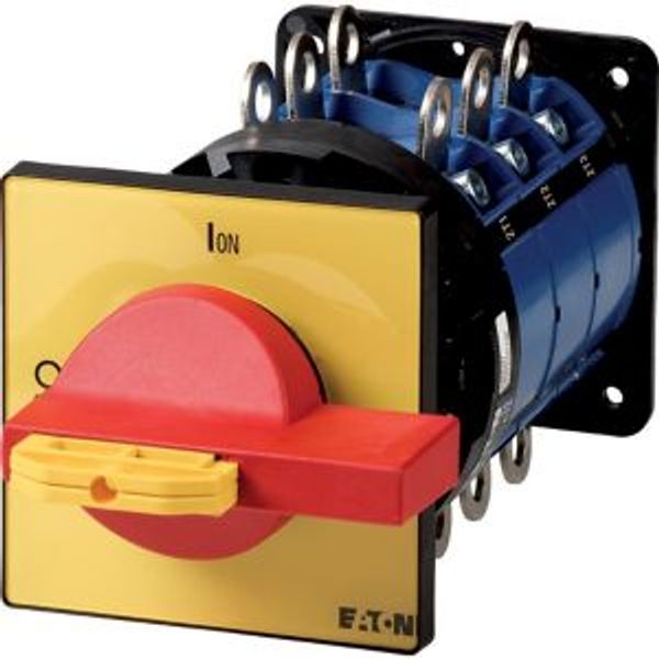 Main switch, T8, 315 A, rear mounting, 3 contact unit(s), 6 pole, 1 N/O, 1 N/C, Emergency switching off function, With red rotary handle and yellow lo image 2