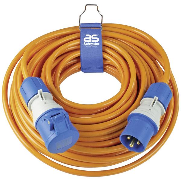 CEE extension 25m, orange
25m PUR cable H07BQ-F 3G2.5, in orange signal color
with CEE plug “powerlight” and CEE coupling “powerlight” with phase display image 1