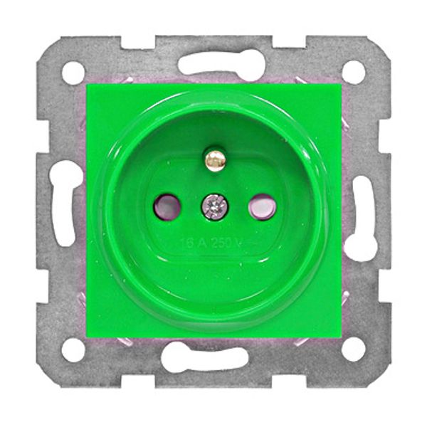 Pin socket outlet with safety shutter, screw clamps, green image 1