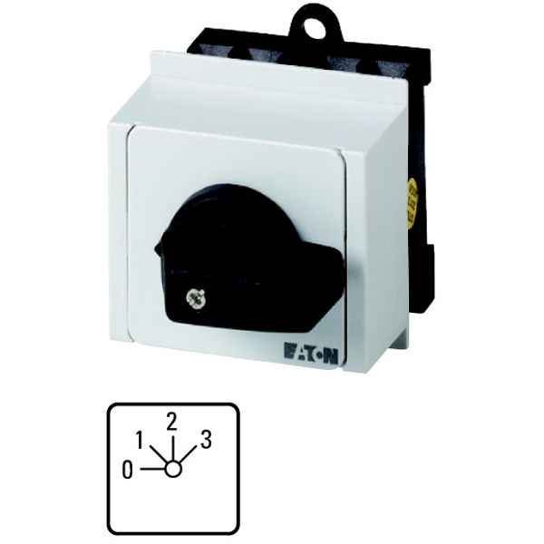 Step switches, T0, 20 A, service distribution board mounting, 3 contact unit(s), Contacts: 6, 45 °, maintained, With 0 (Off) position, 0-3, Design num image 1