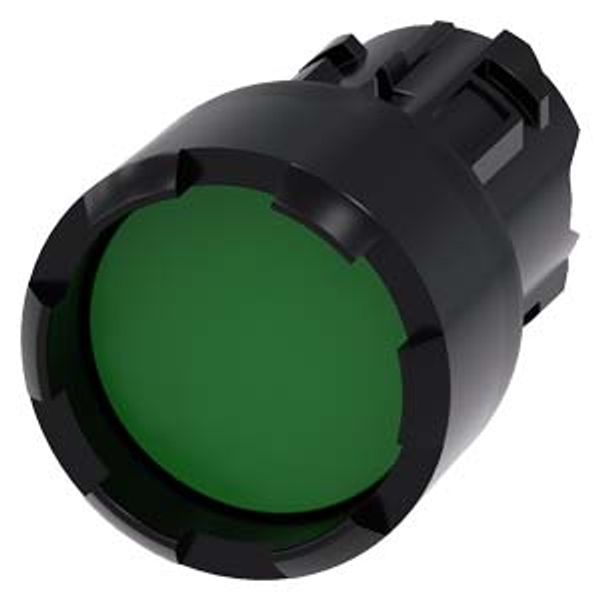 Pushbutton, 22 mm, round, plastic, green, Front ring, raised, castellated momentary 3SU1000-0DB40-0AA0-Z Y15 image 1