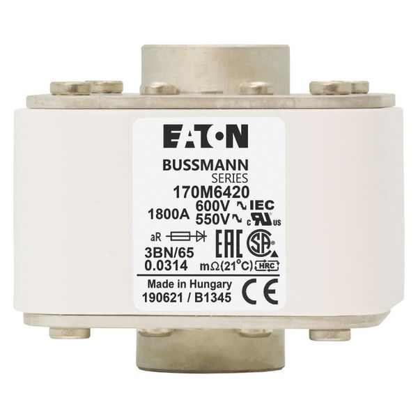 Fuse-link, high speed, 1800 A, AC 600 V, size 3, 76 x 92 x 53 mm, aR, IEC, UL, single indicator image 7