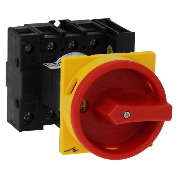 Main switch, P1, 40 A, rear mounting, 3 pole + N, 1 N/O, 1 N/C, Emergency switching off function, With red rotary handle and yellow locking ring, Lock image 14