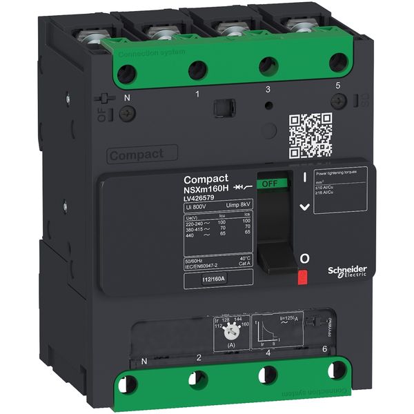 circuit breaker ComPact NSXm H (70 kA at 415 VAC), 4P 3d, 80 A rating TMD trip unit, compression lugs and busbar connectors image 3