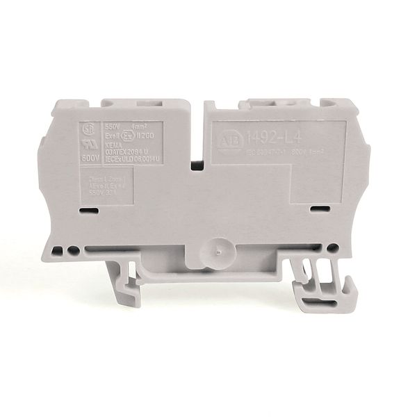 Allen-Bradley, 1492-L4-W, Spring Clamp Terminal Block, One-Circuit Feed-Through Block, 4 mm (# 22 AWG - # 10 AWG) or 2.5 mm (# 22 AWG - # 12 AWG), Standard Feedthrough,White, image 1