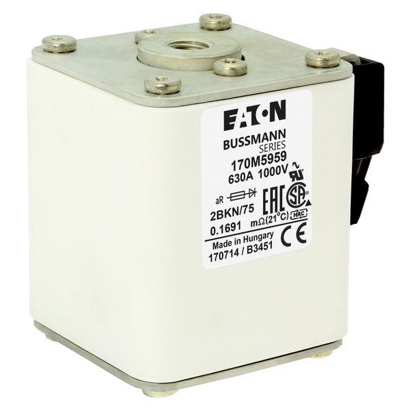 Fuse-link, high speed, 630 A, AC 1000 V, size 2, 59 x 77 x 75 mm, aR, IEC, UL, single indicator image 11