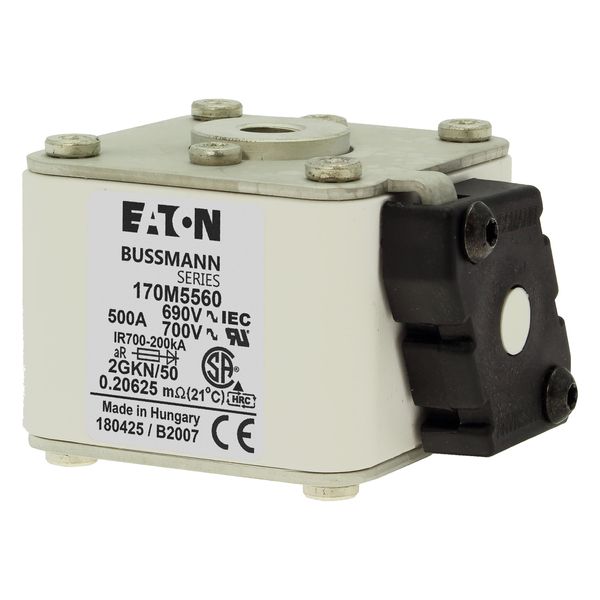 Fuse-link, high speed, 500 A, AC 690 V, size 2, 61 x 77 x 51 mm, aR, IEC, UL, type K indicator, flush end, 16 UNC image 9