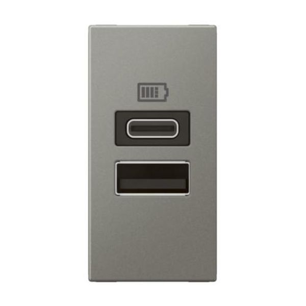 USB Charging Socket 1 Module type- A& C 3A 15W, Magnesium, Legrand - Arteor image 1