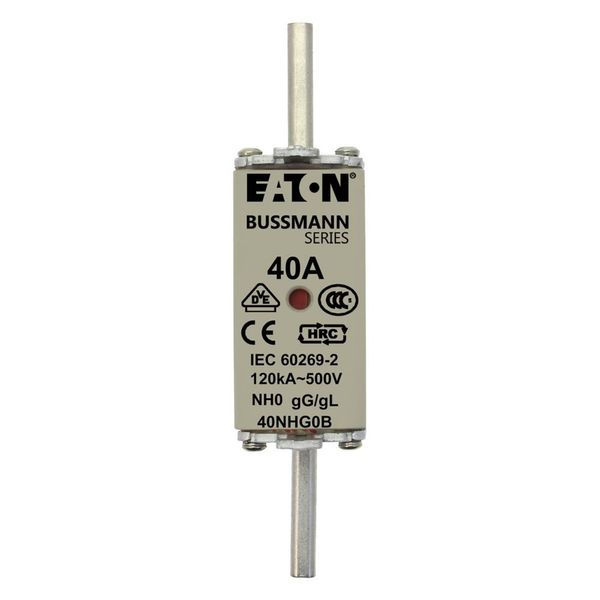 Fuse-link, LV, 40 A, AC 500 V, NH0, gL/gG, IEC, dual indicator, live gripping lugs image 5