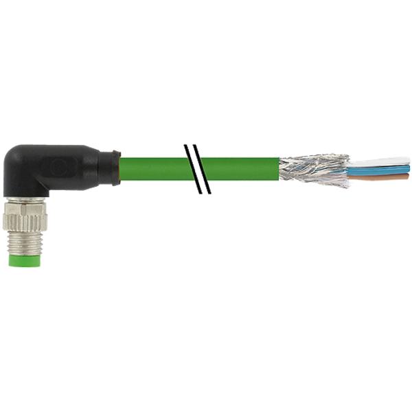 M8 male 90° 180° A-cod. w.cable PUR 1x4xAWG26 shielded gn+drag-ch 1.5m image 1