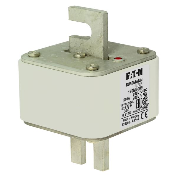 Fuse-link, high speed, 550 A, AC 690 V, DIN 3, 76 x 76 x 109 mm, aR, DIN, IEC, single indicator image 11