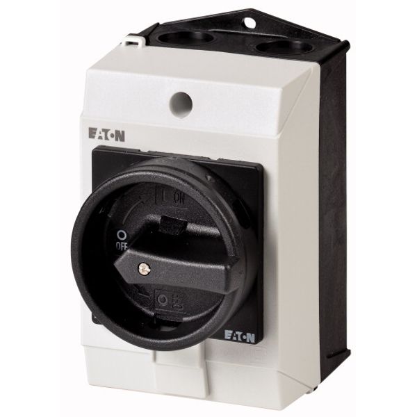 Main switch, T0, 20 A, surface mounting, 2 contact unit(s), 3 pole, 1 N/O, STOP function, With black rotary handle and locking ring, Lockable in the 0 image 1