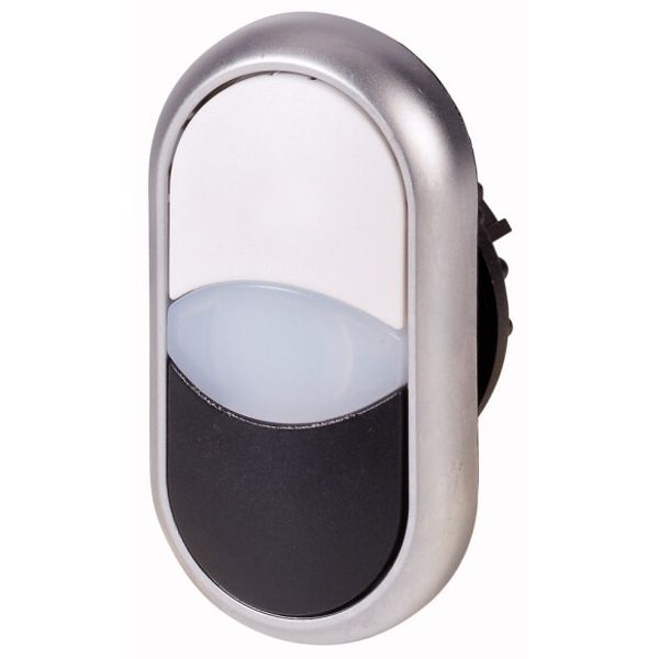 Double actuator pushbutton, RMQ-Titan, Actuators and indicator lights non-flush, momentary, White lens, white, black, Blank, Bezel: titanium image 1