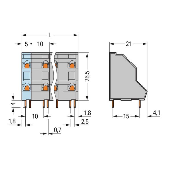 Double-deck PCB terminal block 2.5 mm² Pin spacing 10 mm gray image 2