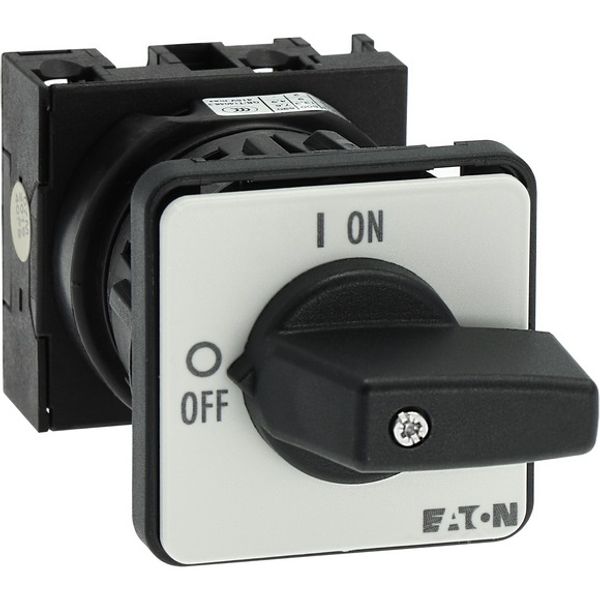On-Off switch, T0, 20 A, centre mounting, 1 contact unit(s), 2 pole, with black thumb grip and front plate image 8