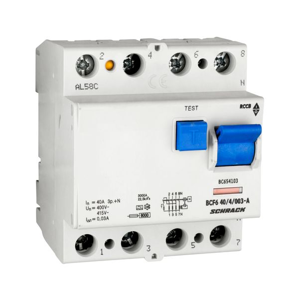 Residual current circuit breaker 40A, 4-p, 30mA,type A,6kA image 1