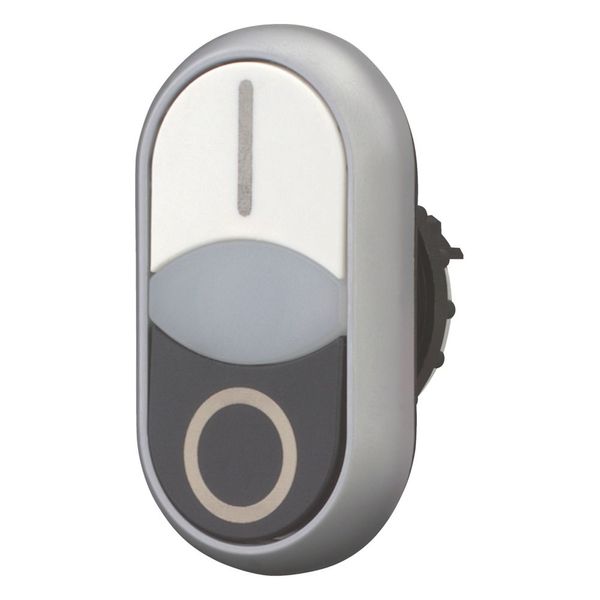 Double actuator pushbutton, RMQ-Titan, Actuators and indicator lights flush, momentary, White lens, white, black, inscribed, Bezel: titanium image 5