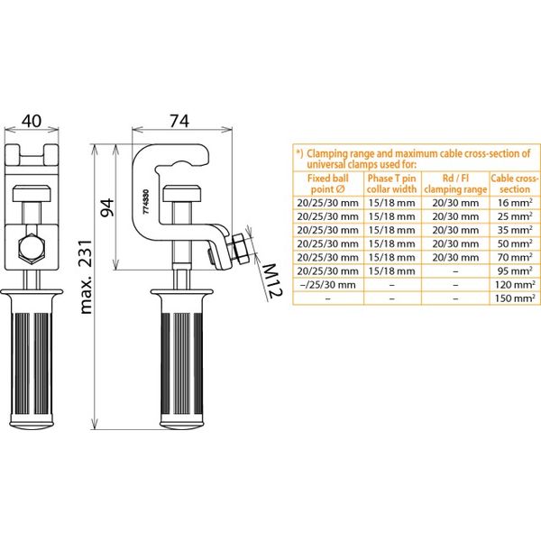 Universal earthing clamp K 30 Fl 30 T 18mm with handle image 2