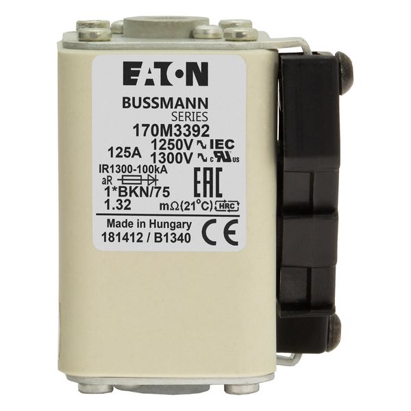 Fuse-link, high speed, 125 A, AC 1250 V, compact size 1, 45 x 59 x 75 mm, aR, IEC, UL, single indicator image 18