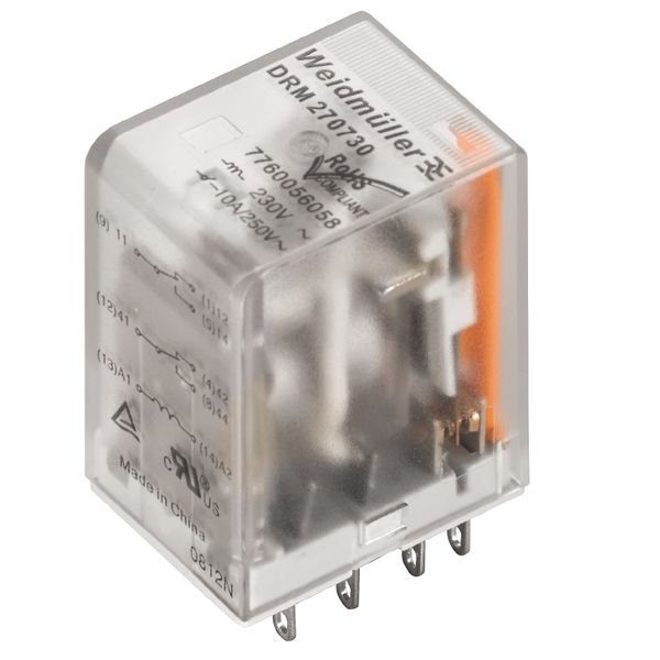 Miniature industrial relay, 230 V AC, No, 4 CO contact (AgNi flash gol image 1