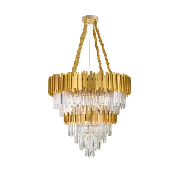 Gold Metal & Crystal  LED E14 20x5 Watt 230 Volt  IP20 Bulb Excluded  D: 85 H1: 60 H2: 120 cm Adjustable Height image 1