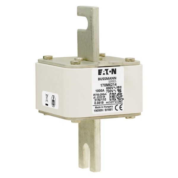 Fuse-link, high speed, 1000 A, AC 690 V, DIN 3, 76 x 90 x 139 mm, aR, DIN, IEC, type T indicator image 11