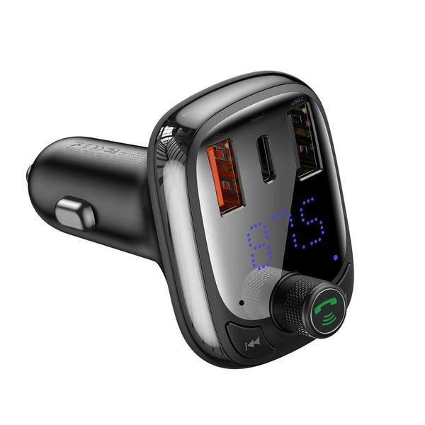 Bluetooth FM Modulator Car Quick Charger 12-24V 2xUSB + USB-C 5A, Black image 4