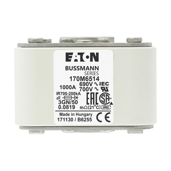 Fuse-link, high speed, 1000 A, AC 690 V, size 3, 76 x 92 x 53 mm, aR, IEC, UL, single indicator image 7