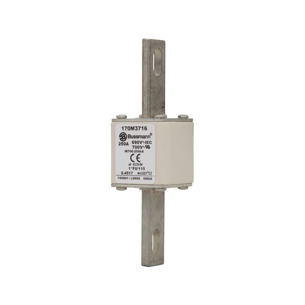 Fuse-link, high speed, 250 A, AC 690 V, compact size 1, 45 x 45 x 148 mm, aR, IEC, UL image 2