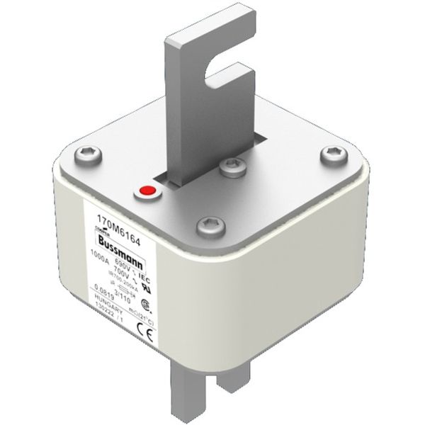 Fuse-link, high speed, 1000 A, AC 690 V, DIN 3, 76 x 90 x 139 mm, aR, DIN, IEC, single indicator image 2